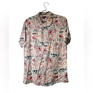 Express Men 100% Rayon Short Sleeve Button Down Shirt  Boho Geometric Print Med